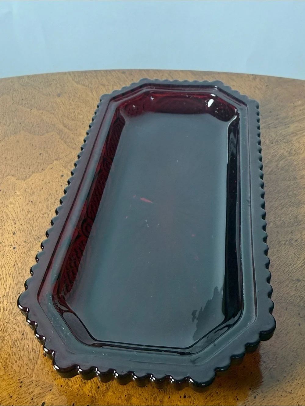 Vintage AVON Cape Cod Deep Ruby Glass Butter Dish with Acorn Finial